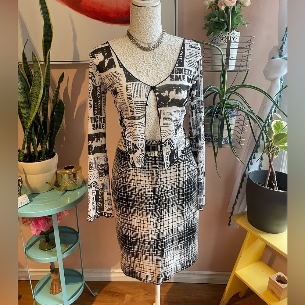 Mario Serrani Elegant Black & White Wool Pencil Skirt